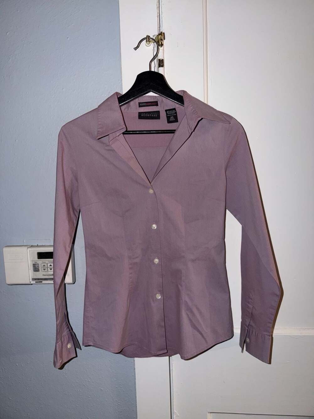 New York & Company City Stretch Purple Button Down Shirt